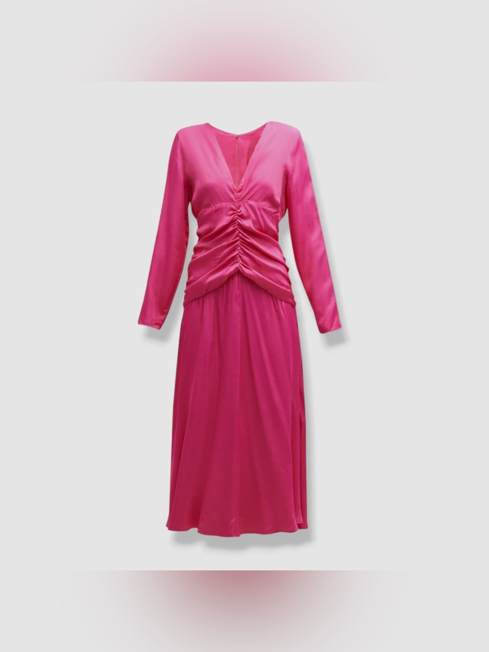 NWT FARM RIO Pink Long Sleeve Ruched Waist Midi Dress - Picture 3 of 10